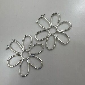 Silver Flower Hoop Earrings
